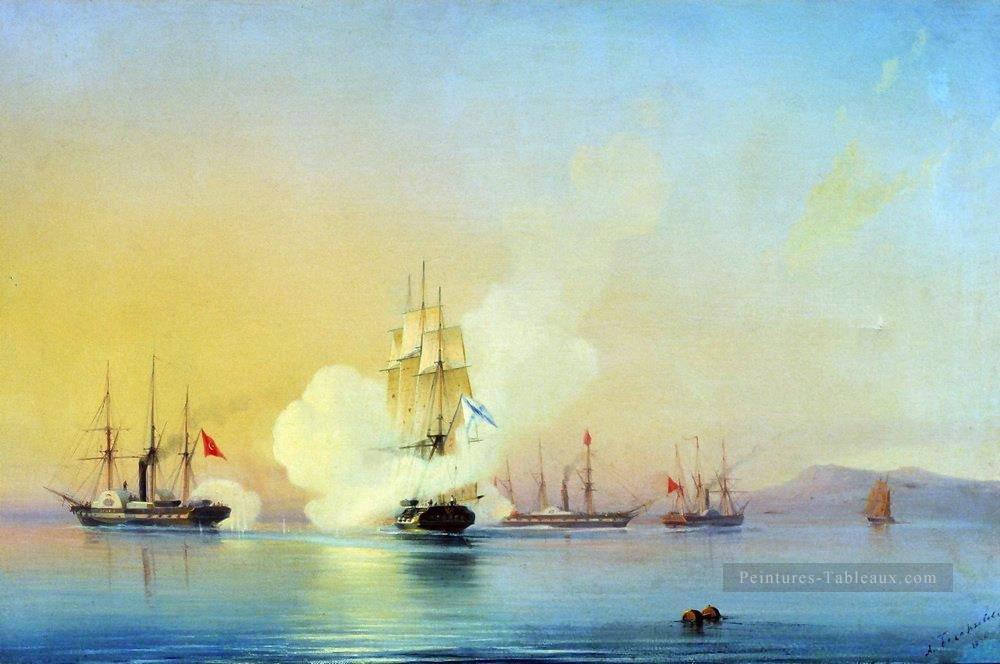 bataille de la flore frénétique contre les navires à vapeur turcs près de pitsunda Alexey Bogolyubov guerre navale navires de guerre Peintures à l'huile